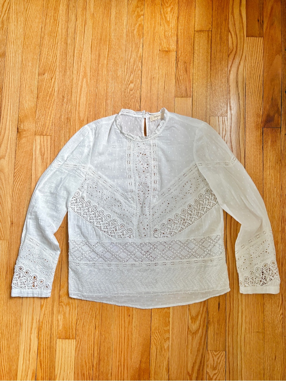 Ba&sh long sleeve white lace top, medium